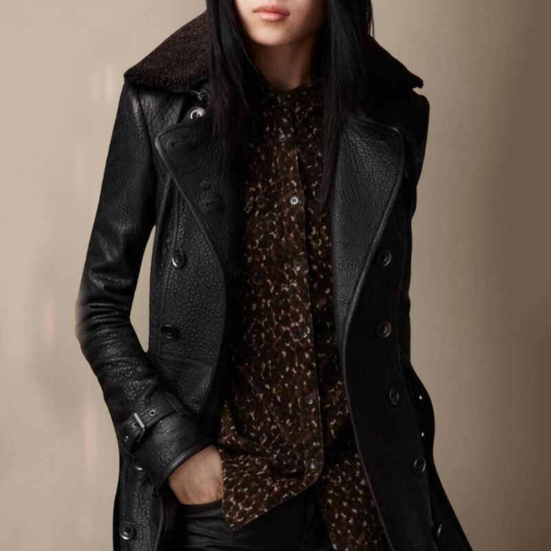 Birgit™ | Luxuriöse Lederjacke Graben Mantel
