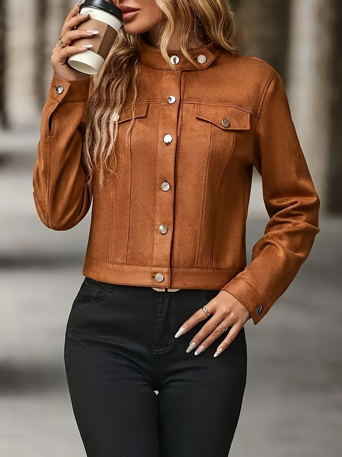 Slavica™ | Vintage Jacke Mit Langen Ärmeln Und Knöpfen Vorne