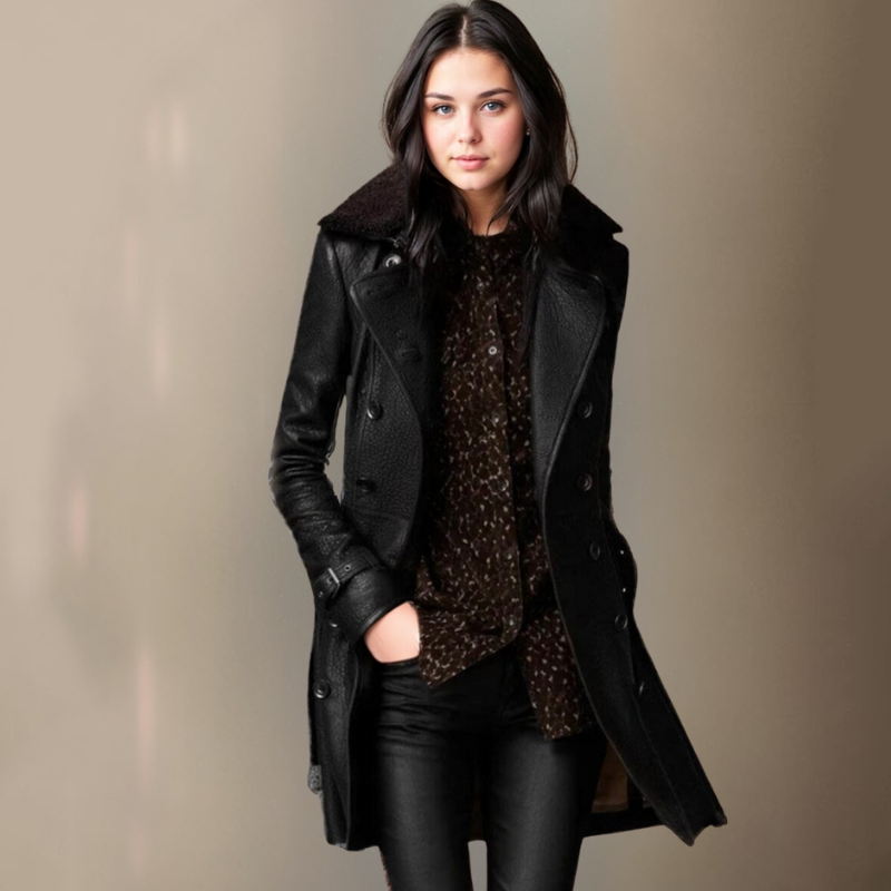 Birgit™ | Luxuriöse Lederjacke Graben Mantel