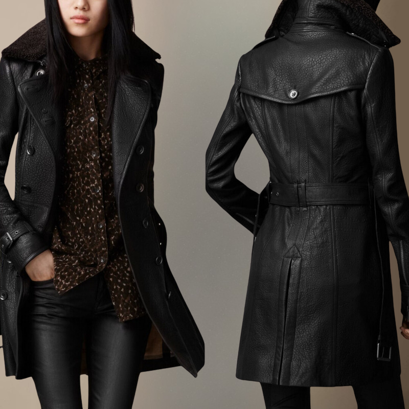 Birgit™ | Luxuriöse Lederjacke Graben Mantel