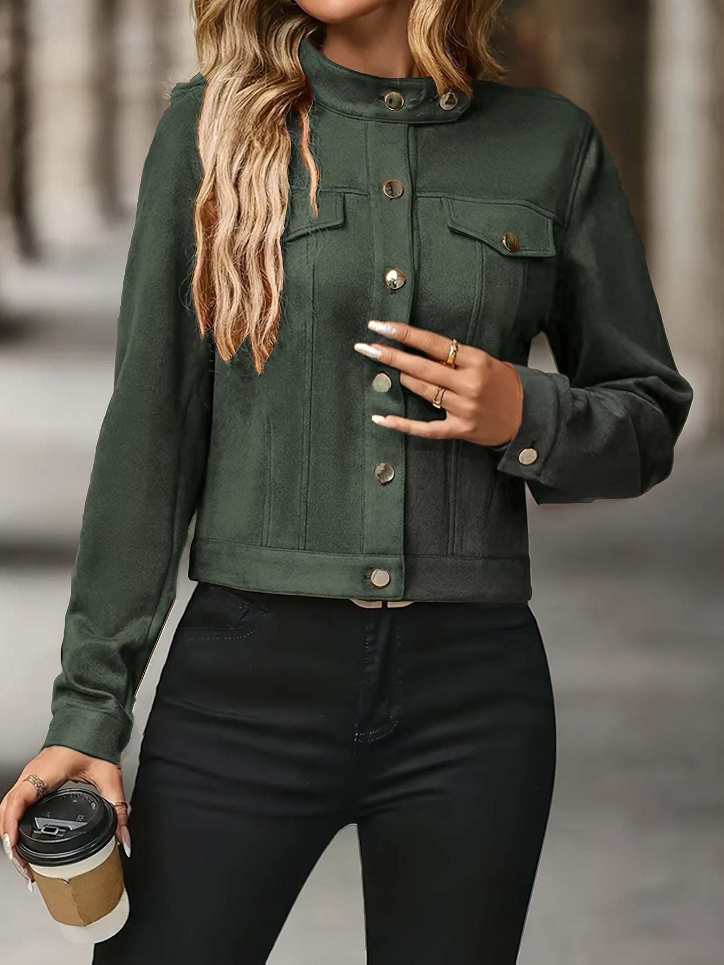 Slavica™ | Vintage Jacke Mit Langen Ärmeln Und Knöpfen Vorne