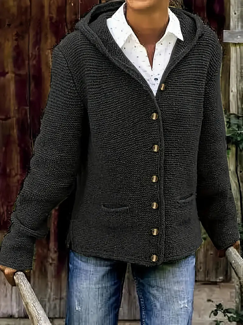 Briselda™ | Eleganter Strickjacke Mit Langen Ärmeln Und Kapuze