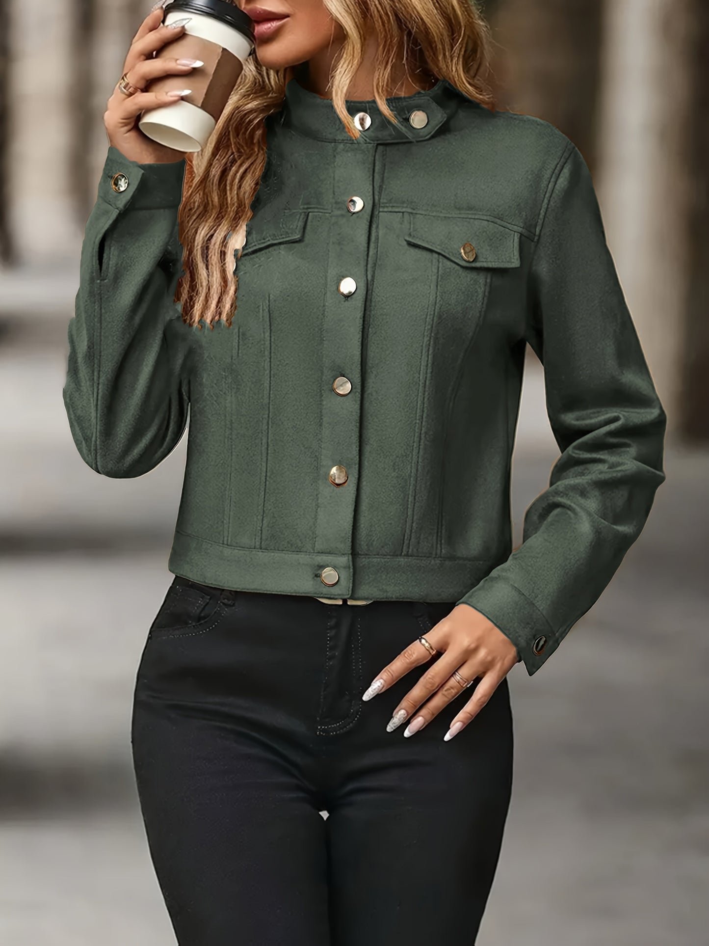 Slavica™ | Vintage Jacke Mit Langen Ärmeln Und Knöpfen Vorne