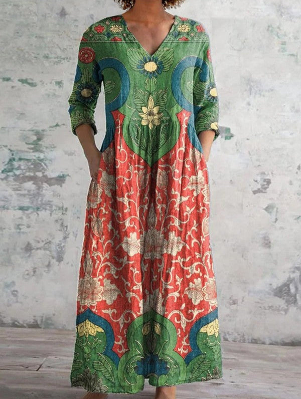 Abriella™ | Langes Kleid Mit Lotus Druck Und Taschen