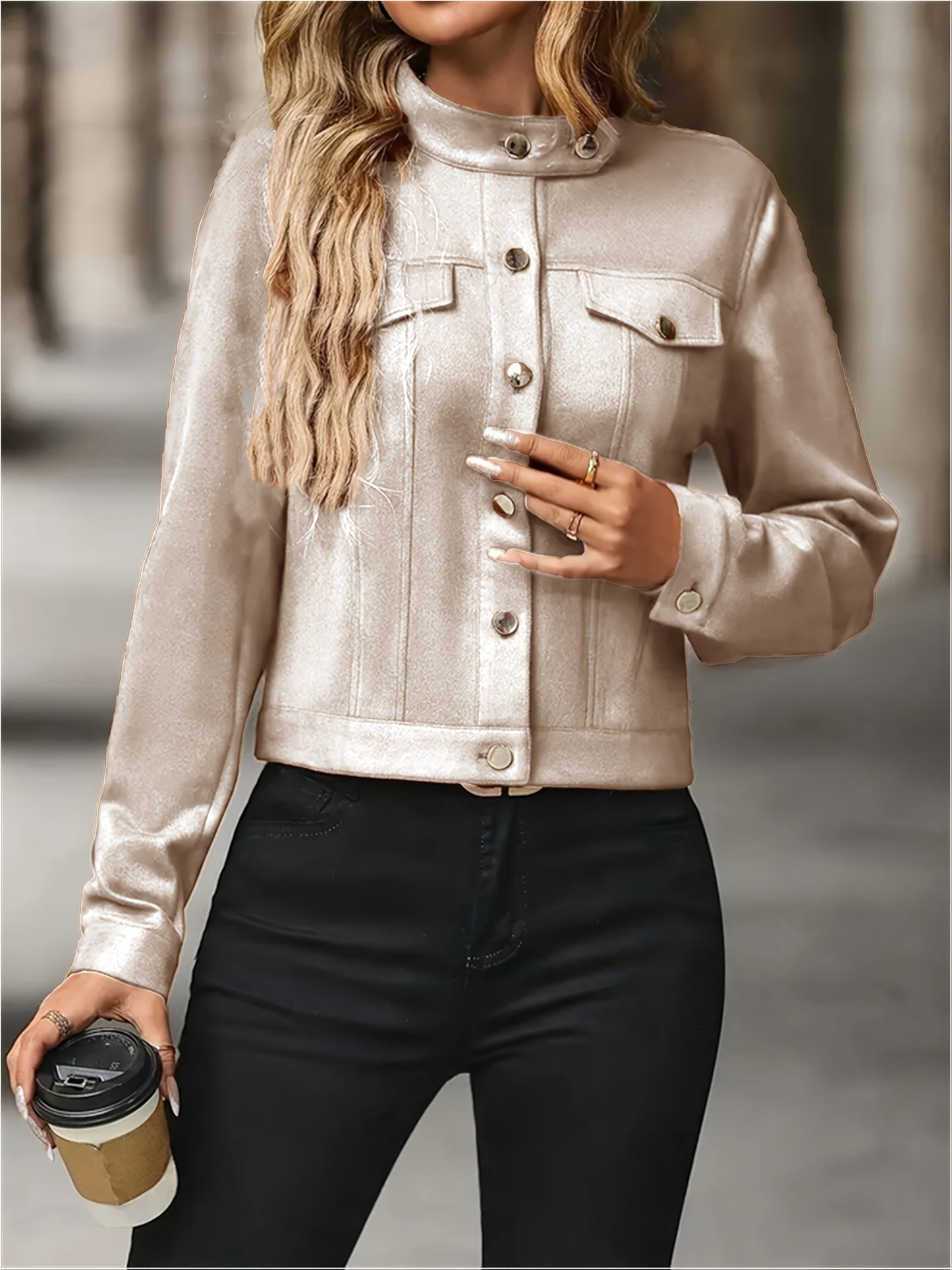 Slavica™ | Vintage Jacke Mit Langen Ärmeln Und Knöpfen Vorne