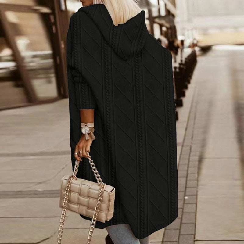 JISKA™ | Lange Strickjacke mit Kapuze