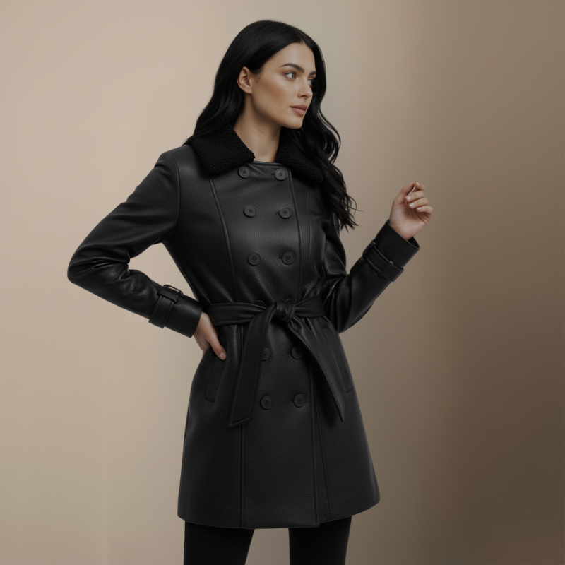 Clara™ | Eleganter Mantel aus genarbtem Leder - Weihnachtsrabatt 50 %