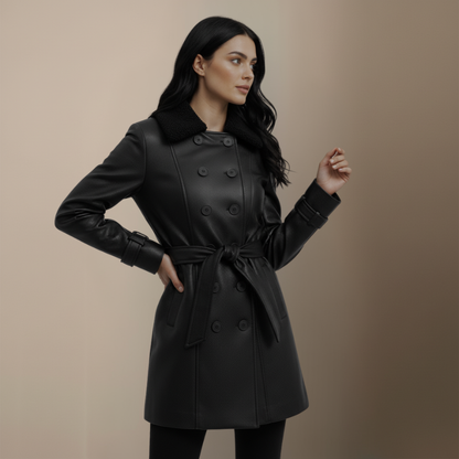 Clara™ | Eleganter Mantel aus genarbtem Leder - Weihnachtsrabatt 50 %