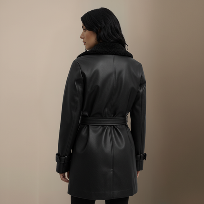 Clara™ | Eleganter Mantel aus genarbtem Leder - Weihnachtsrabatt 50 %