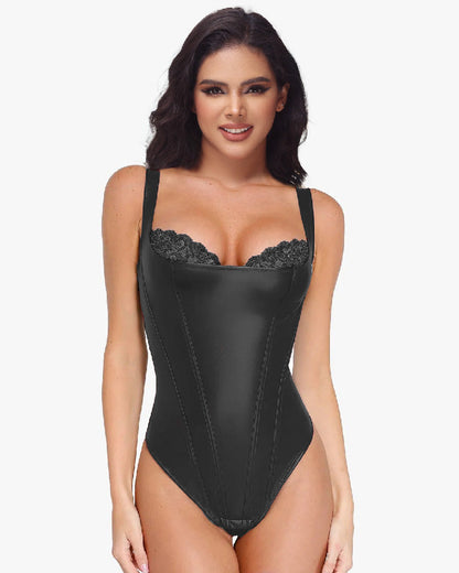 Tyros™ | Shapewear Leder Spitze Balconette Tanga Bodysuit