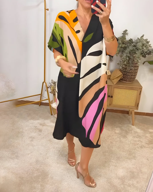 Ailsa™ | Lässiges Kleid Mit Buntem Blatt Muster