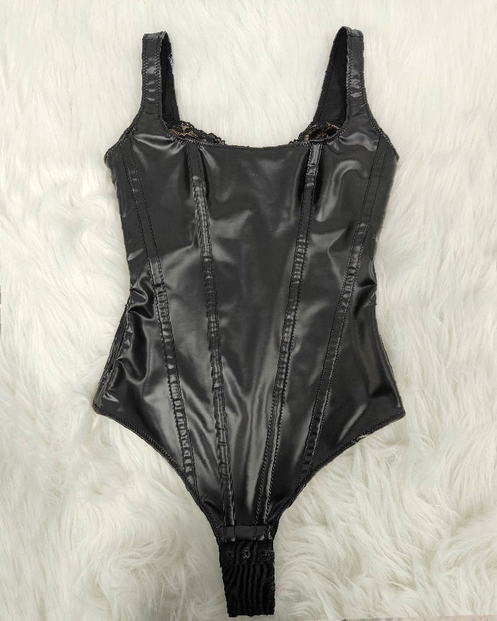 Tyros™ | Shapewear Leder Spitze Balconette Tanga Bodysuit