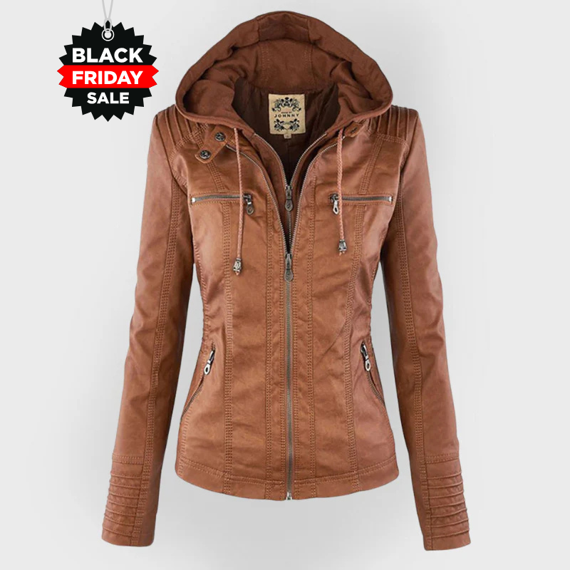 Bellini™ | Modische Lederjacke mit Kapuze - Black Friday 50 % Rabatt