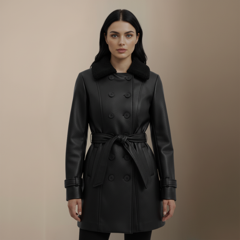 Clara™ | Eleganter Mantel aus genarbtem Leder - Weihnachtsrabatt 50 %