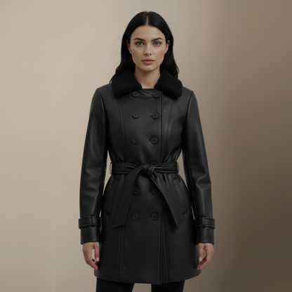 Clara™ | Eleganter Mantel aus genarbtem Leder - Weihnachtsrabatt 50 %
