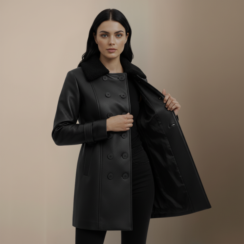Clara™ | Eleganter Mantel aus genarbtem Leder - Weihnachtsrabatt 50 %