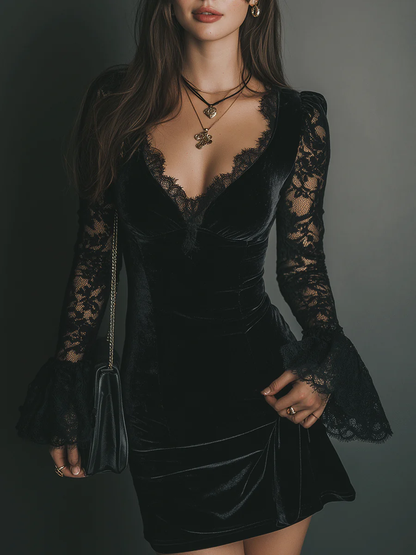 Lunori™ | Mini-Kleid aus Samt und Spitze - Ende der Kollektion 50 %