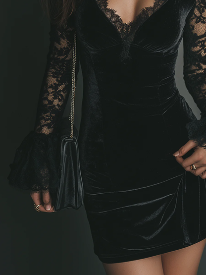 Lunori™ | Mini-Kleid aus Samt und Spitze - Ende der Kollektion 50 %