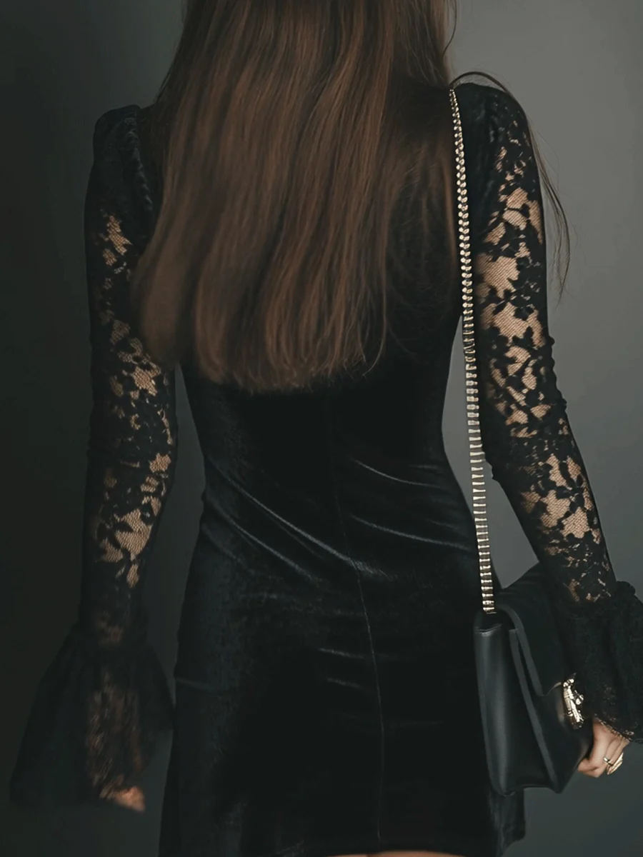 Lunori™ | Mini-Kleid aus Samt und Spitze - Ende der Kollektion 50 %