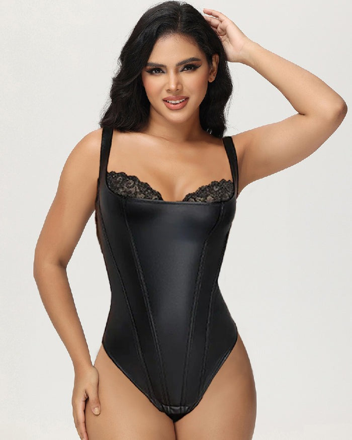 Tyros™ | Shapewear Leder Spitze Balconette Tanga Bodysuit